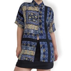 90s Vintage Tribal Semi Sheer Button Up XL